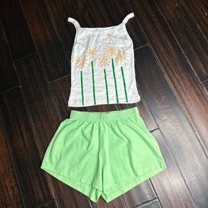 Crop top tank top and elastic waist cotton shorts set hand painted casual gym